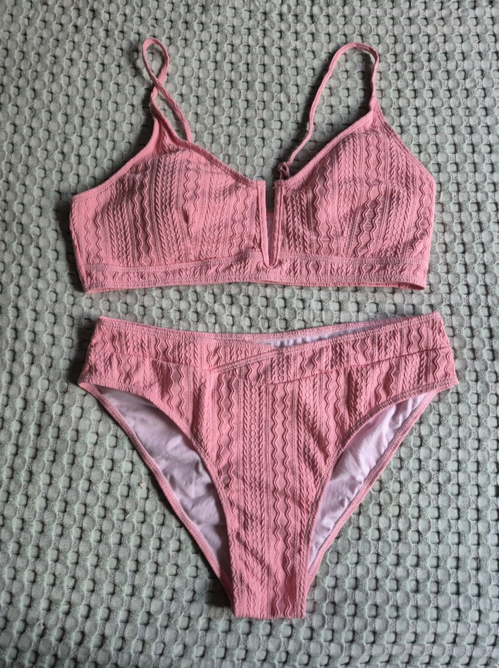 Pink Textured Bikini Set